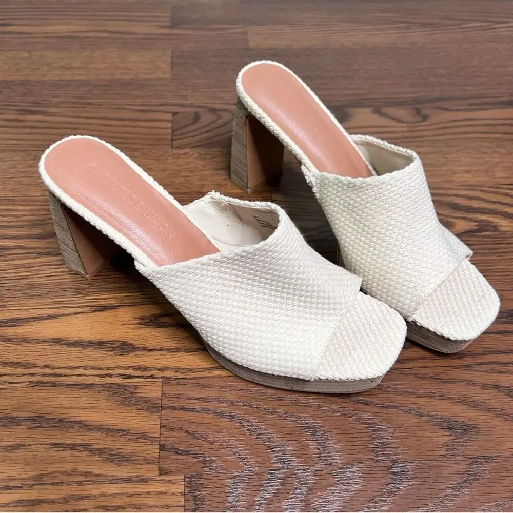 Gabrielle Union Imana 2 platform sandals in beige woven upper, open-toe size 11